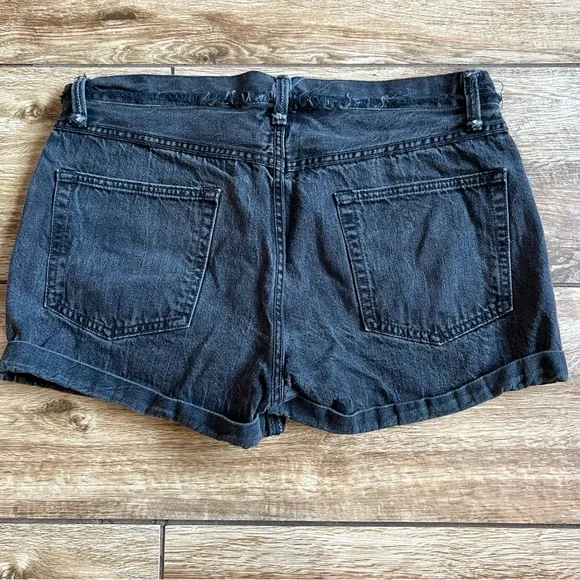Helmut Lang High Rise Denim Shorts Sz 31 Rolled Boyfriend Short Black Vain RARE