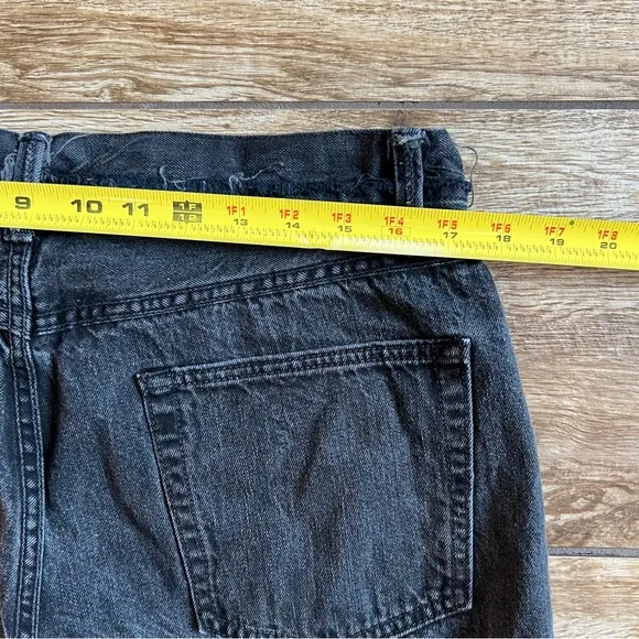 Helmut Lang High Rise Denim Shorts Sz 31 Rolled Boyfriend Short Black Vain RARE