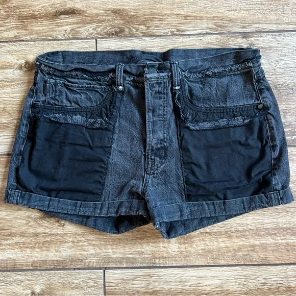 Helmut Lang High Rise Denim Shorts Sz 31 Rolled Boyfriend Short Black Vain RARE