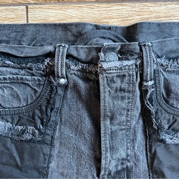 Helmut Lang High Rise Denim Shorts Sz 31 Rolled Boyfriend Short Black Vain RARE