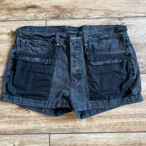 Helmut Lang High Rise Denim Shorts Sz 31 Rolled Boyfriend Short Black Vain RARE