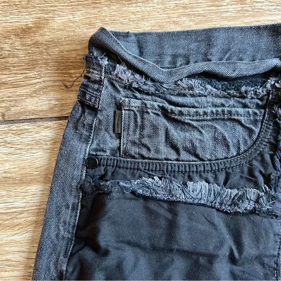 Helmut Lang High Rise Denim Shorts Sz 31 Rolled Boyfriend Short Black Vain RARE