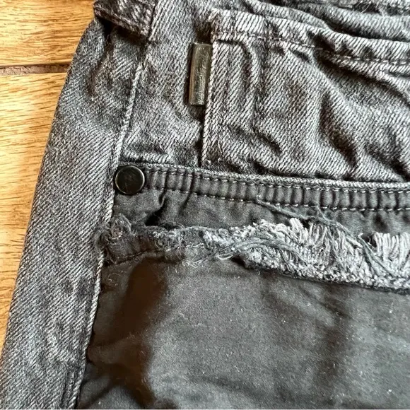 Helmut Lang High Rise Denim Shorts Sz 31 Rolled Boyfriend Short Black Vain RARE