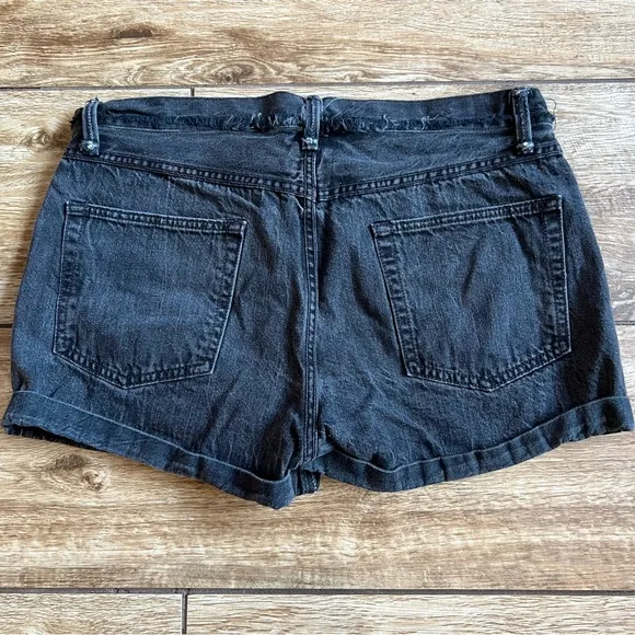 Helmut Lang High Rise Denim Shorts Sz 31 Rolled Boyfriend Short Black Vain RARE