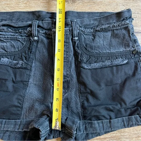 Helmut Lang High Rise Denim Shorts Sz 31 Rolled Boyfriend Short Black Vain RARE