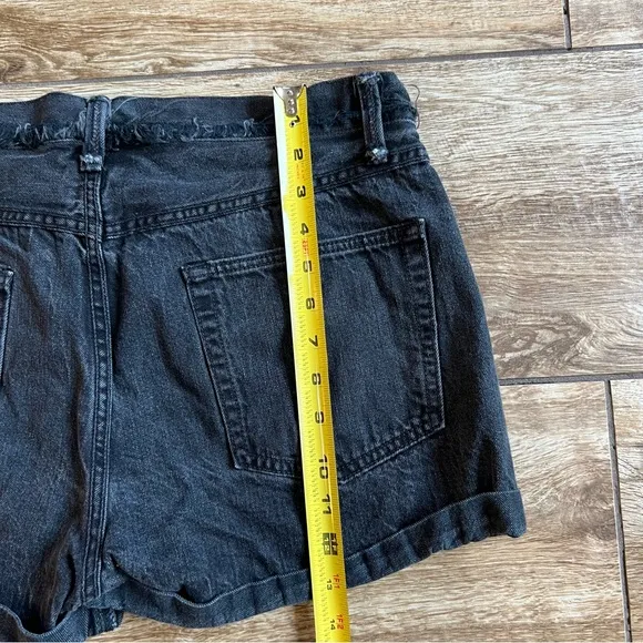 Helmut Lang High Rise Denim Shorts Sz 31 Rolled Boyfriend Short Black Vain RARE