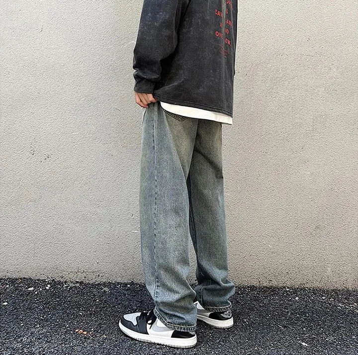 High-Street Style Loose Fit Embroidered Jeans