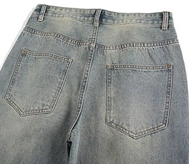 High-Street Style Loose Fit Embroidered Jeans