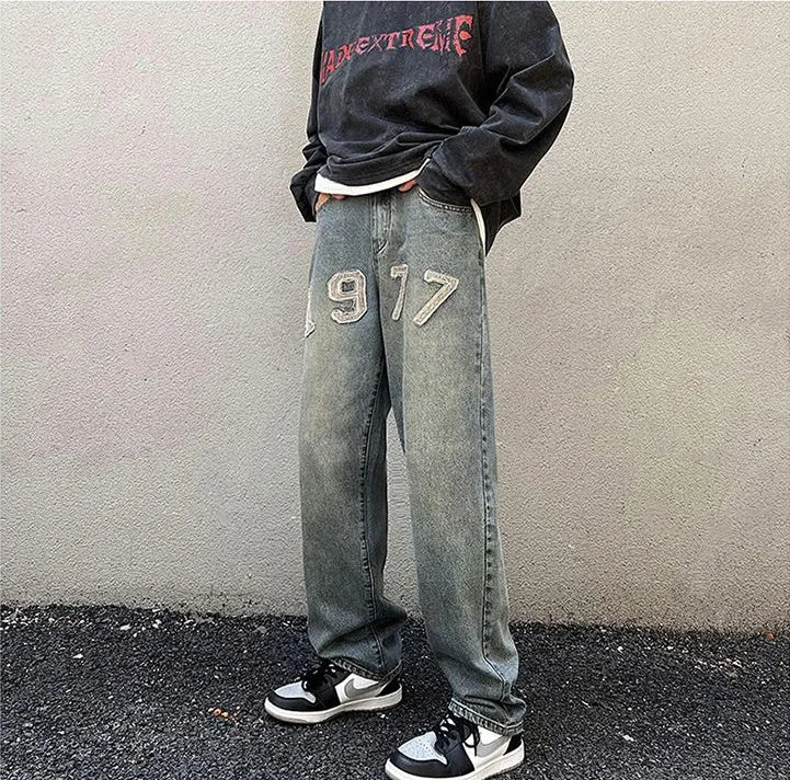 High-Street Style Loose Fit Embroidered Jeans