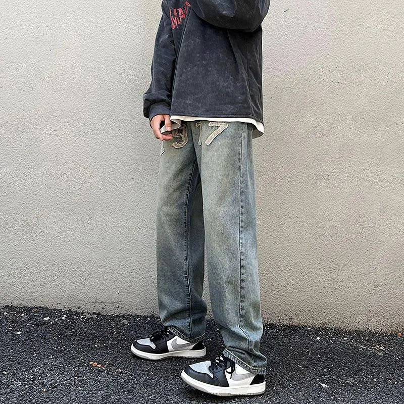 High-Street Style Loose Fit Embroidered Jeans