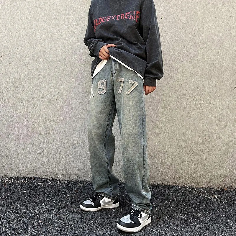 High-Street Style Loose Fit Embroidered Jeans