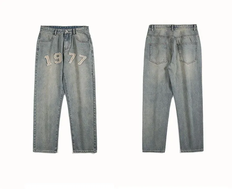 High-Street Style Loose Fit Embroidered Jeans