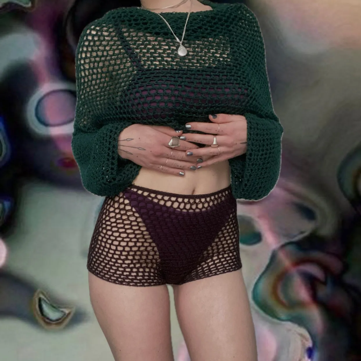 Hollyhock High Waisted Mesh Mini Shorts Pattern