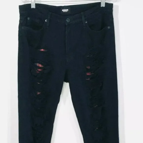 HUDSON Melissa Midrise Skinny Jeans Sz 31 Distressed Destroyed Black/Red Plaid