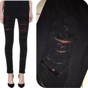 HUDSON Melissa Midrise Skinny Jeans Sz 31 Distressed Destroyed Black/Red Plaid