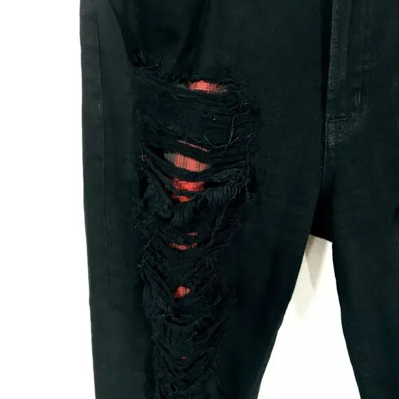 HUDSON Melissa Midrise Skinny Jeans Sz 31 Distressed Destroyed Black/Red Plaid