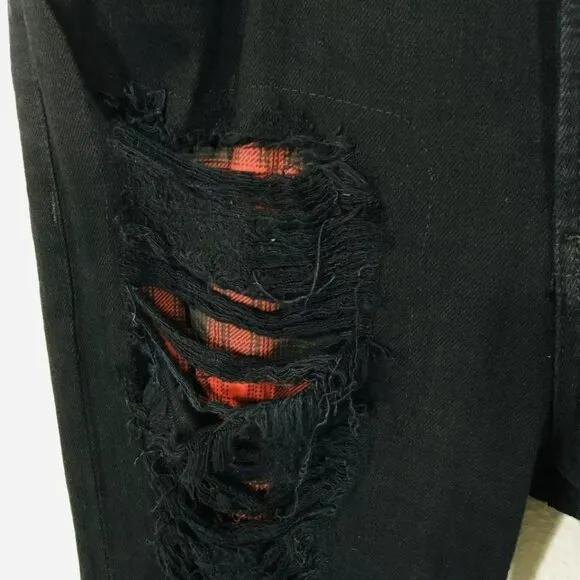 HUDSON Melissa Midrise Skinny Jeans Sz 31 Distressed Destroyed Black/Red Plaid