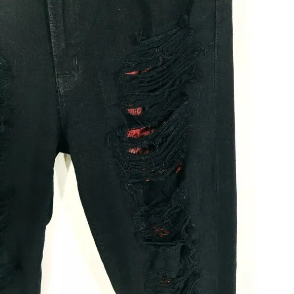 HUDSON Melissa Midrise Skinny Jeans Sz 31 Distressed Destroyed Black/Red Plaid