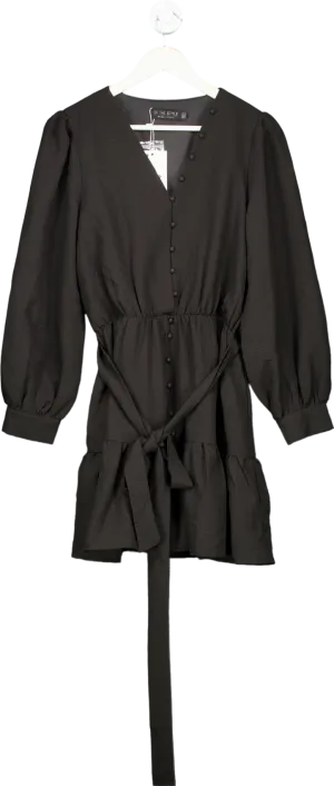 In The Style Black Button Detail Tie Waist Mini Dress UK 14