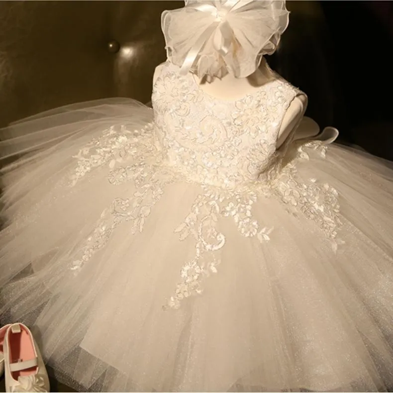 Ivory Round Neck Lace Tulle Flower Girl Dresses, Zip up Cute Little Girl Dresses, FGY0140