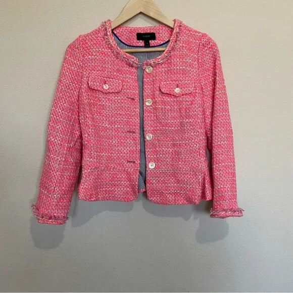 J Crew Tweed Fringe Blazer Jacket