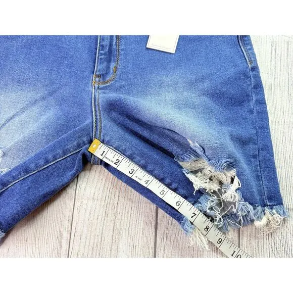 Judy Blue Mid-Rise Fray Hem Distressed Denim Shorts Size XL JB15280MD