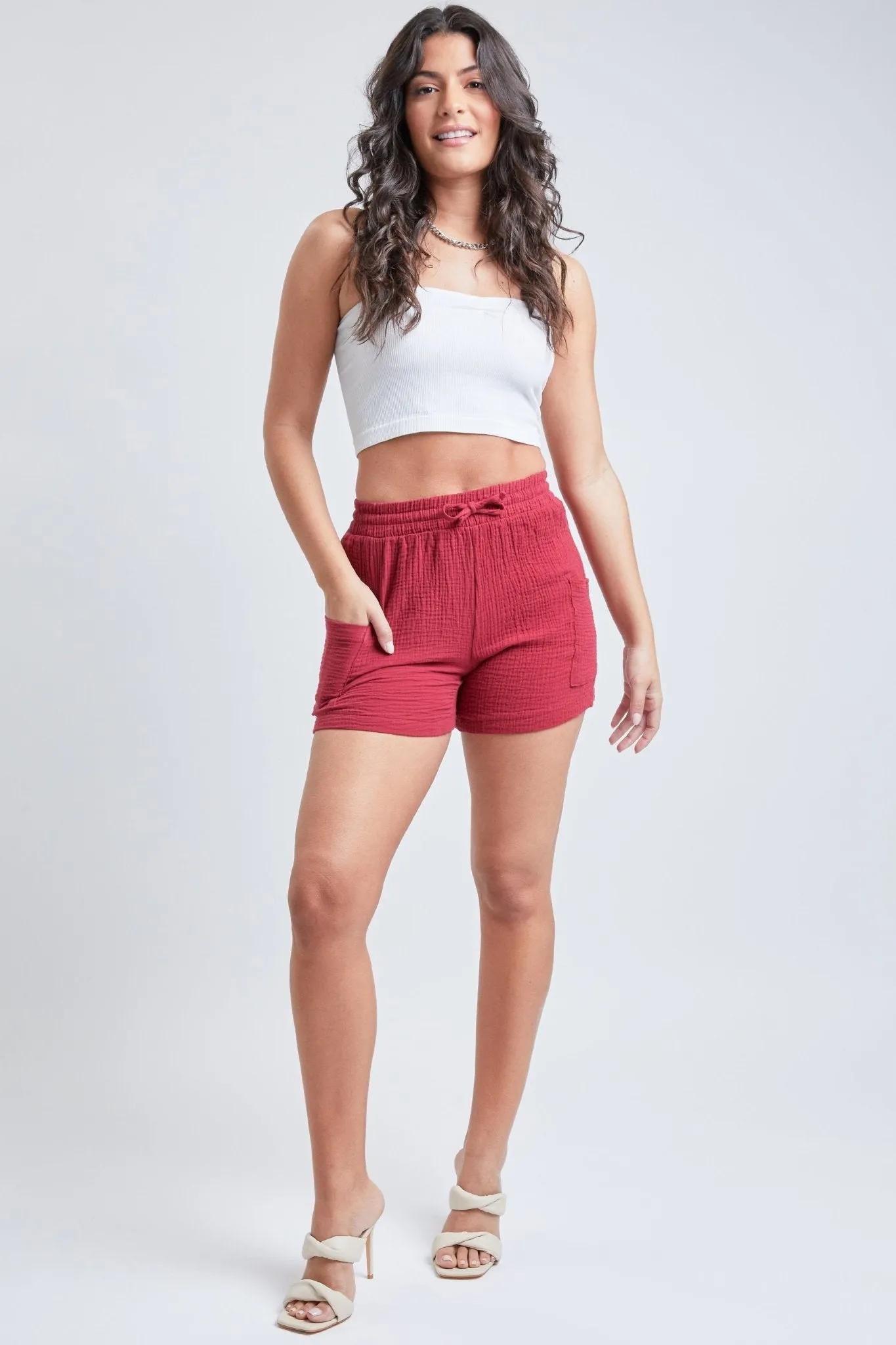 Junior Drawstring Textured Shorts With Patch Pockets , Pack Of 6