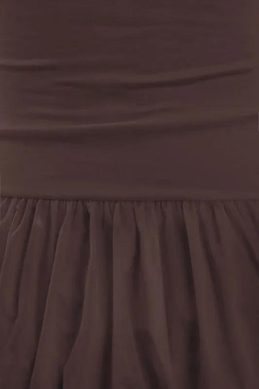 JUST A GIRL BUBBLE HEM DRESS - CHOCOLATE BROWN