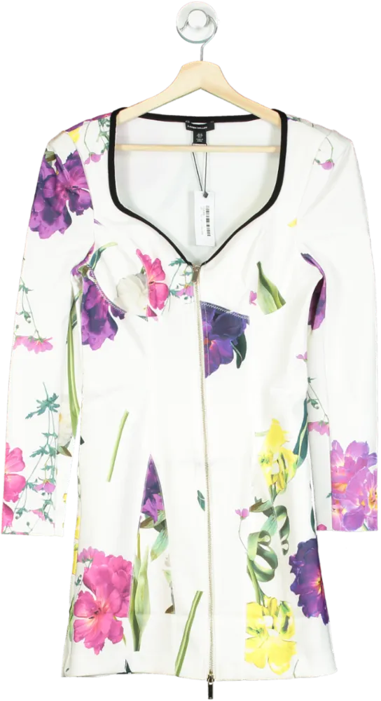 Karen Millen Multicolour Floral Figure Form Zip Front Woven Dress UK 10