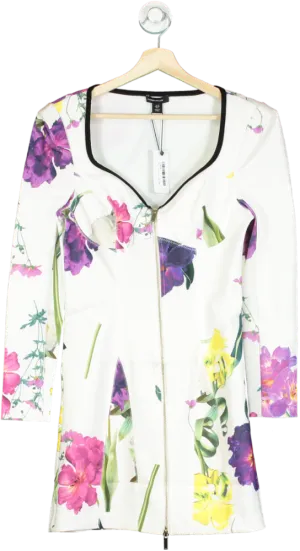 Karen Millen Multicolour Floral Figure Form Zip Front Woven Dress UK 10