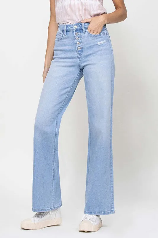 Kaylee Stretch 90's Light Washed Flare Leg Jeans by Vervet