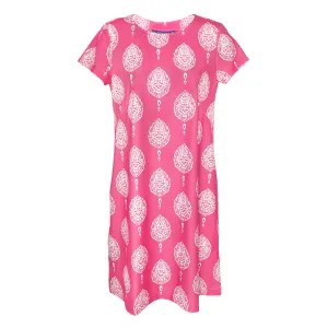 Key West Dress in Taj Mahal Block Print Pink and White