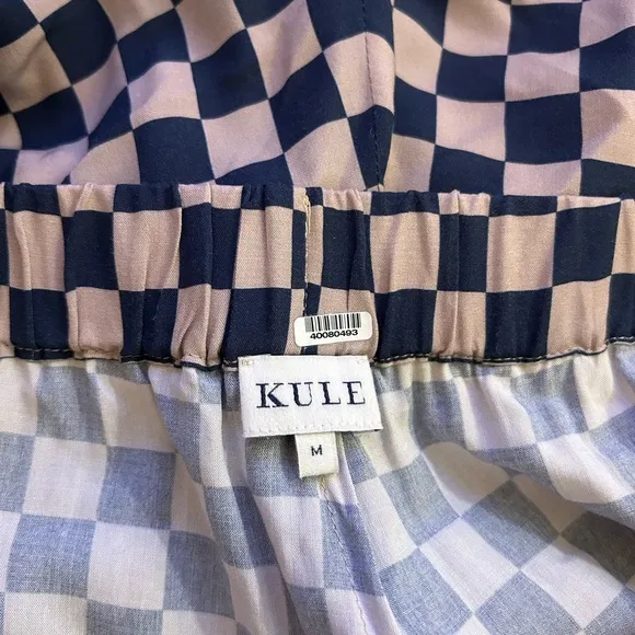 Kule The Reine Shorts Taupe Indigo Check Print