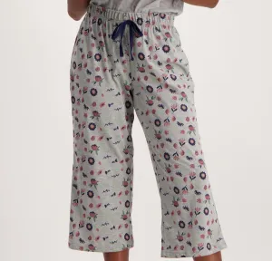 Ladies Flower Capri Sleep Bottoms - Grey