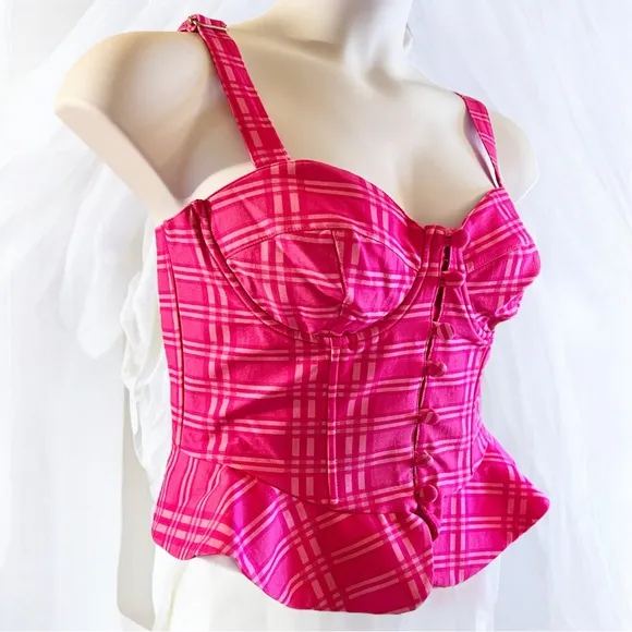 Ladies Size XL/L……..DOLLS KILL…….2 Piece Set Clueless Pink Plaid…….New.