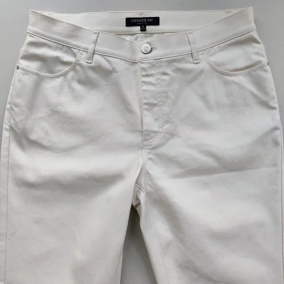 LAFAYETTE 148 New York Waxed Coated Jeans 8 Mid-Rise Straight Leg Ankle Cream