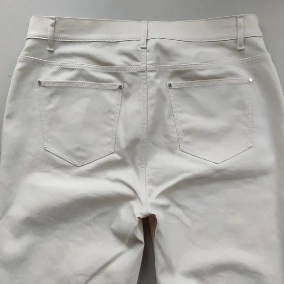 LAFAYETTE 148 New York Waxed Coated Jeans 8 Mid-Rise Straight Leg Ankle Cream