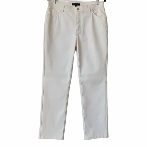 LAFAYETTE 148 New York Waxed Coated Jeans 8 Mid-Rise Straight Leg Ankle Cream