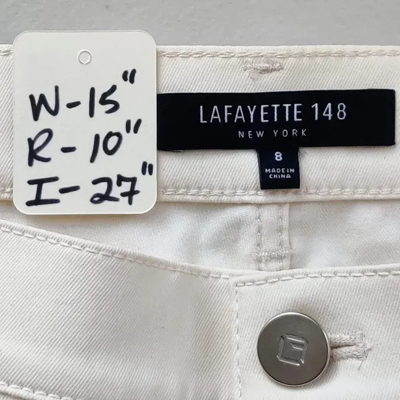 LAFAYETTE 148 New York Waxed Coated Jeans 8 Mid-Rise Straight Leg Ankle Cream