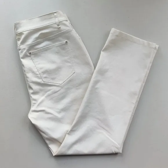 LAFAYETTE 148 New York Waxed Coated Jeans 8 Mid-Rise Straight Leg Ankle Cream