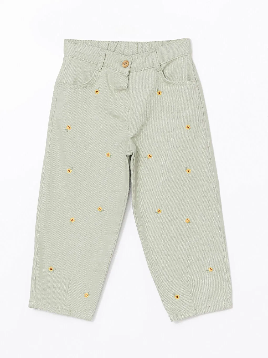 LCW Kids Green Embroidered Waist Adjustable Girls Trousers