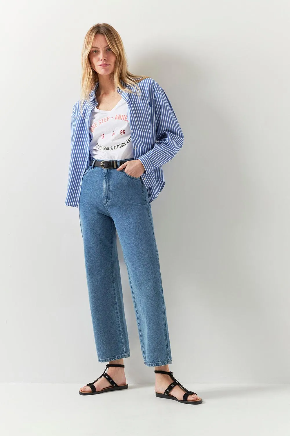 LE JOAN - Jean droit bleu cropped