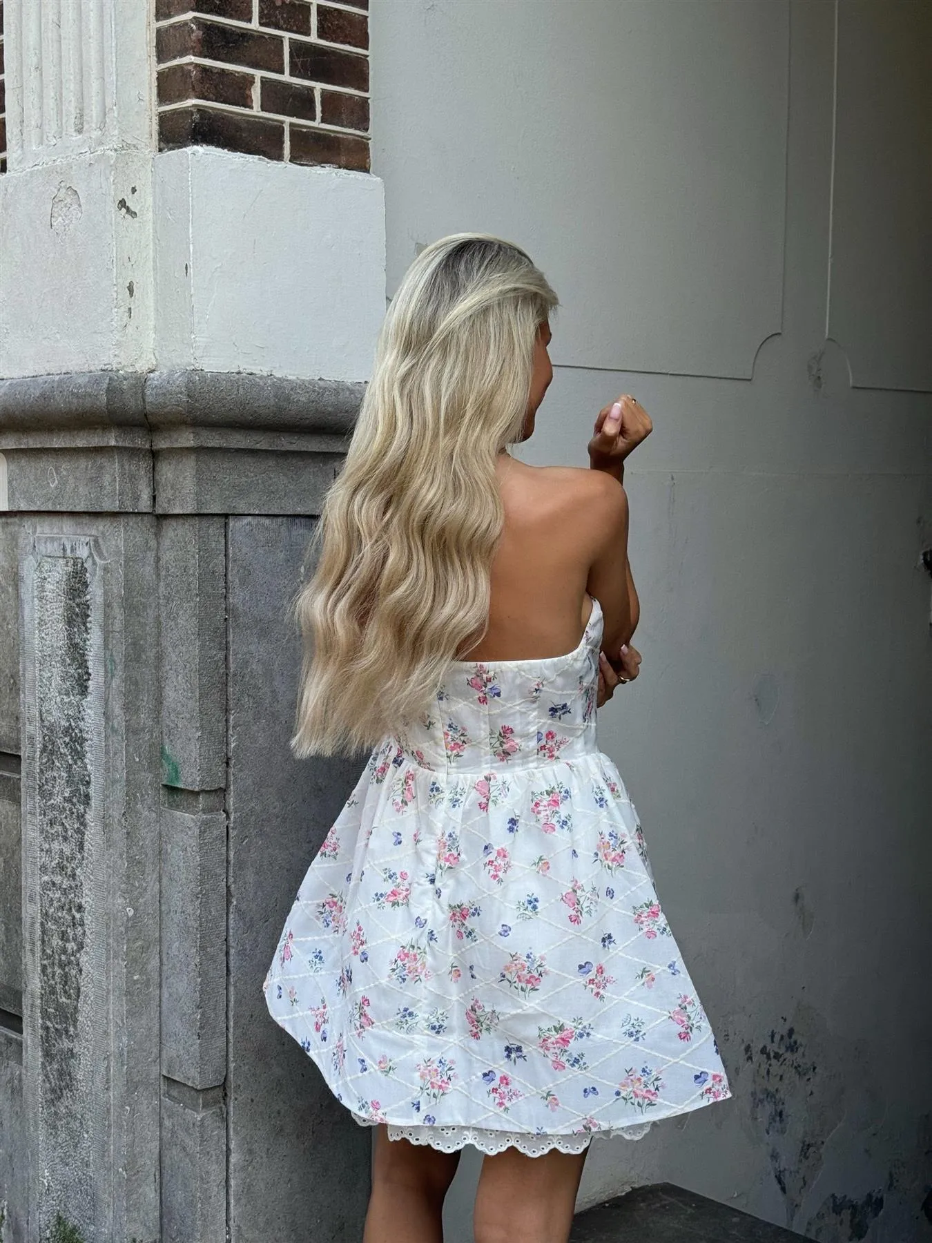 Light White Trellis Floral Corset Mini-Dress