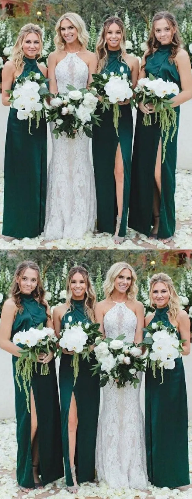Long High Neck Dark Green Cheap Bridesmaid Dresses, WG394