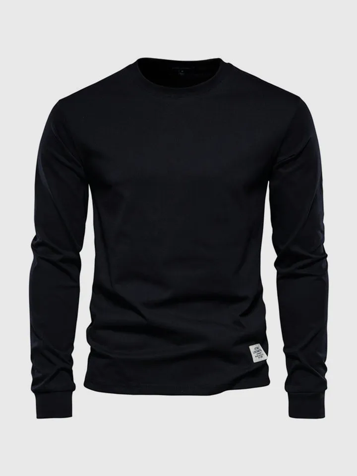 Long-sleeved cotton shirt for men, round neck