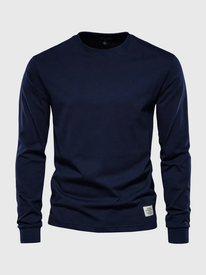 Long-sleeved cotton shirt for men, round neck
