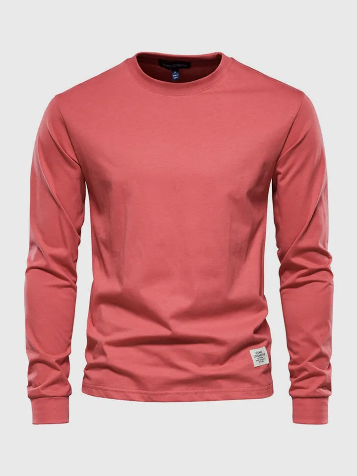 Long-sleeved cotton shirt for men, round neck