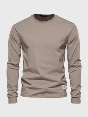 Long-sleeved cotton shirt for men, round neck