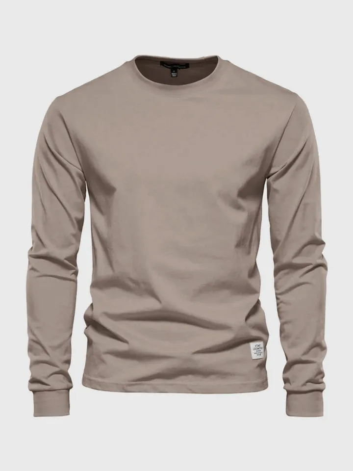 Long-sleeved cotton shirt for men, round neck