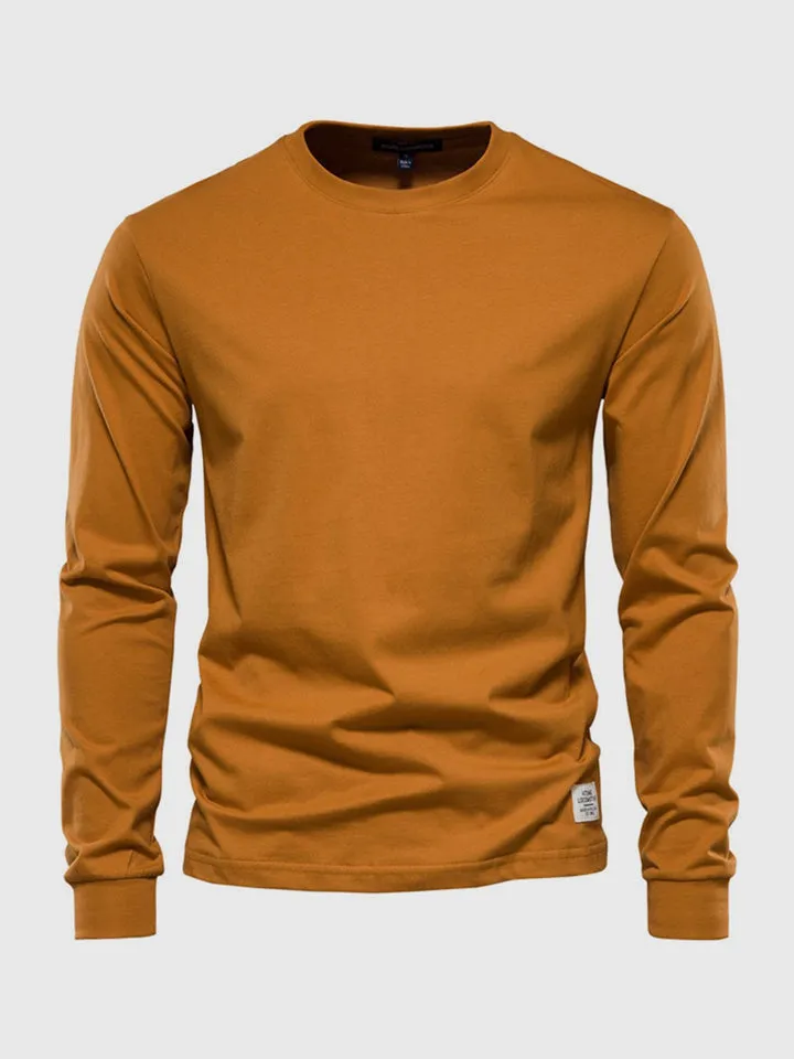 Long-sleeved cotton shirt for men, round neck